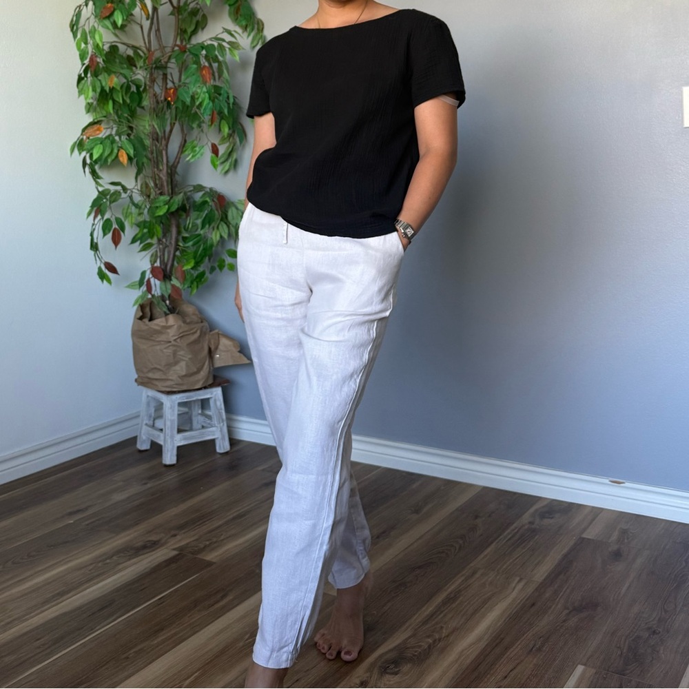 IXIMO Women's 100% Linen Pants Relax Cropped TaperedPants Trousers Elastic Waist